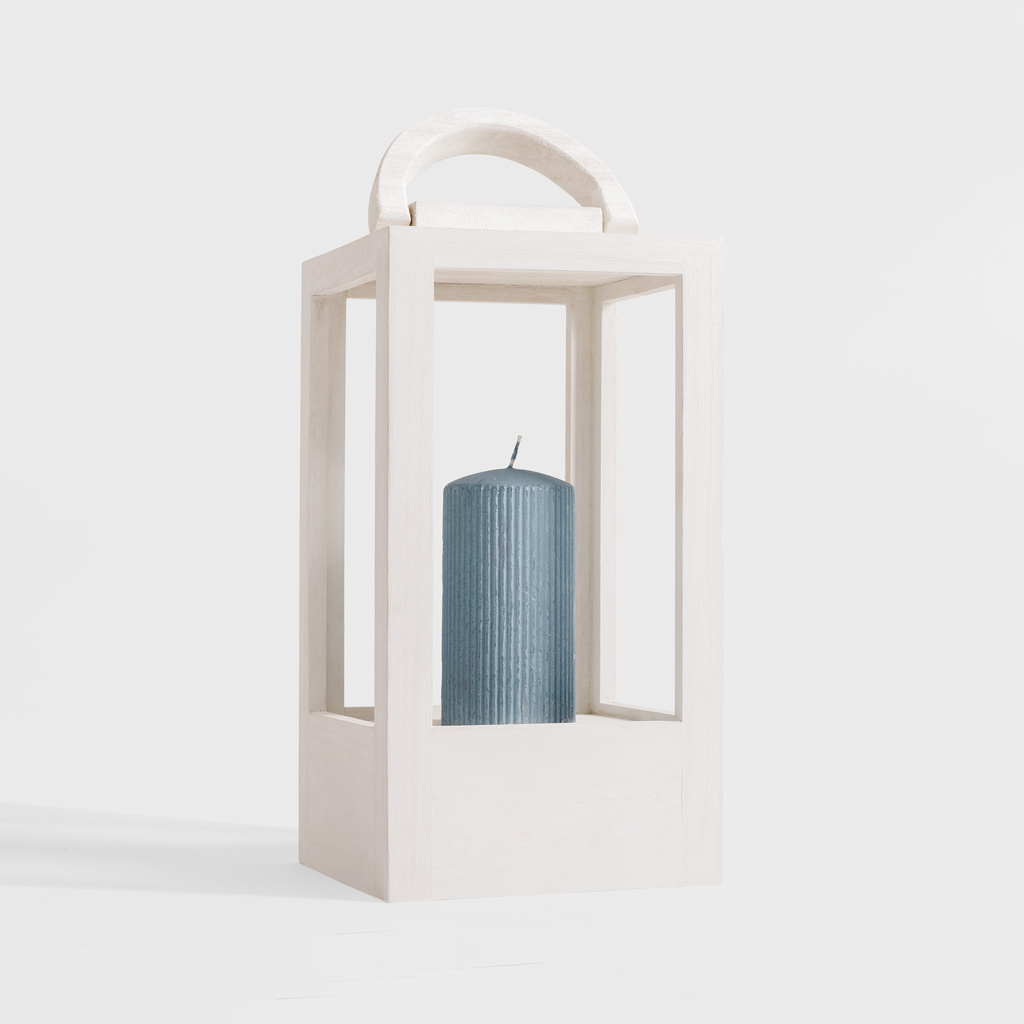 Drevený lampión v bielej farbe 35 cm