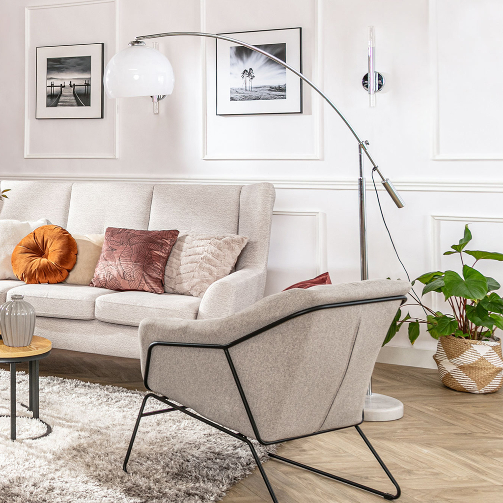 Oblúkové svietidlo do obývačky s kamenným podstavcom MADISON