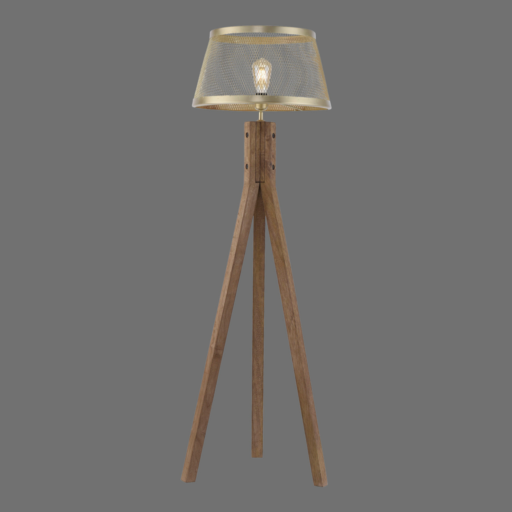 Lampa na drevenej trojnožke tienidlo mosadz FREDERIK