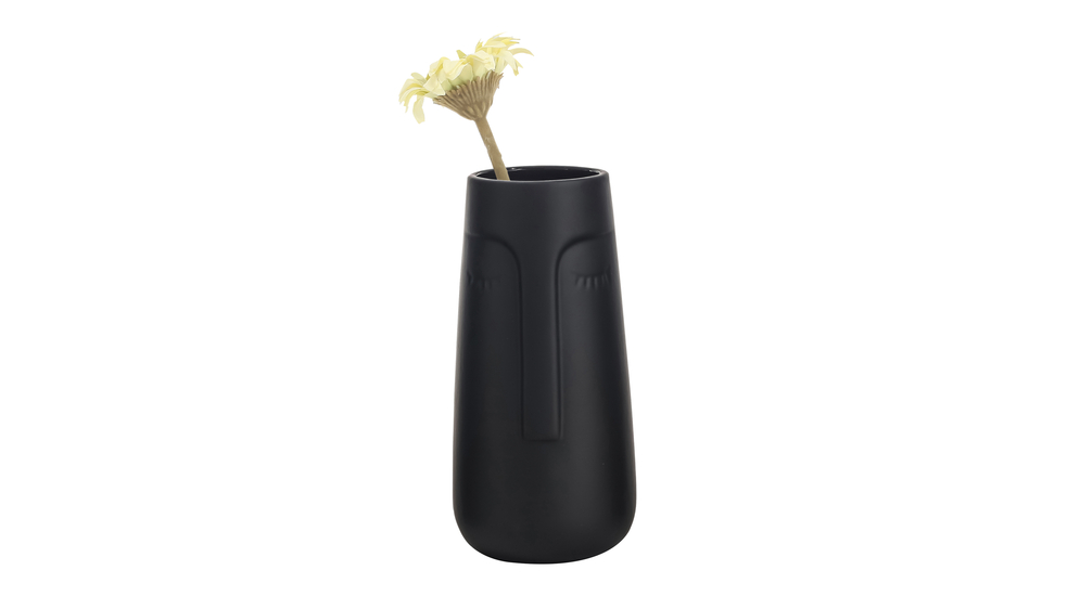 Keramická váza s tvárou, čierna 25,8 cm