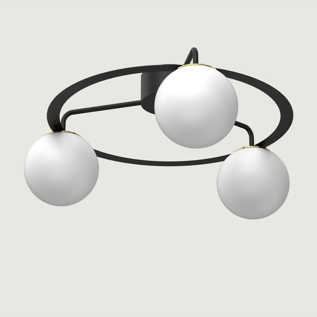 Stropné svietidlo BALLO III 3 tienidlá gule čierno-zlaté