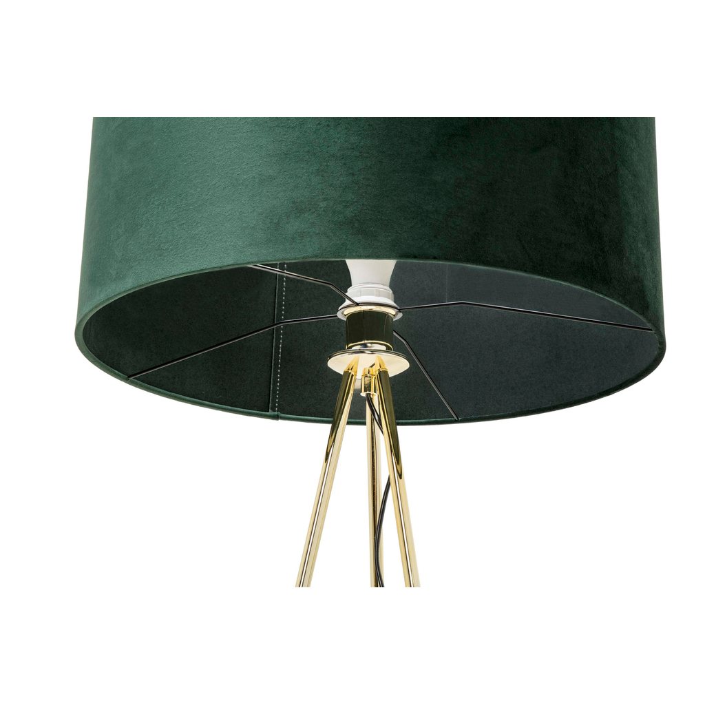 Lampa na zlatej trojnožke tienidlo zelené velúrové INGA
