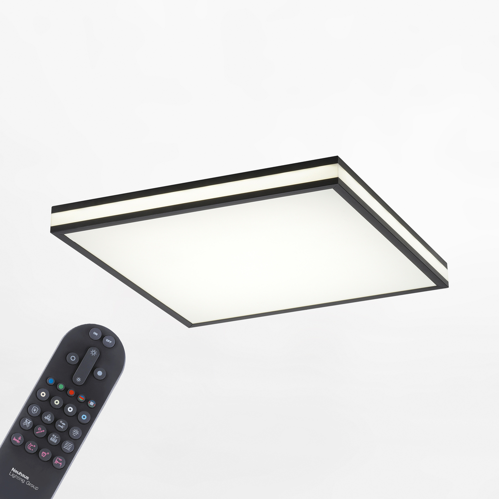 Stropné svietidlo LED RGB čierne MARIO s diaľkovým ovládaním 46,5x46,5 cm