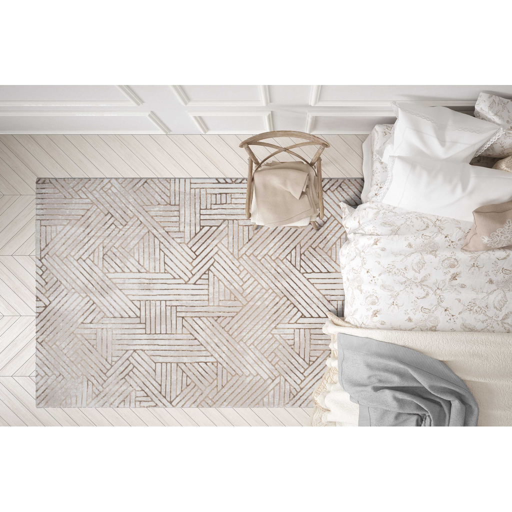 Geometrický béžovo-zlatý koberec STUDIO 80x150 cm