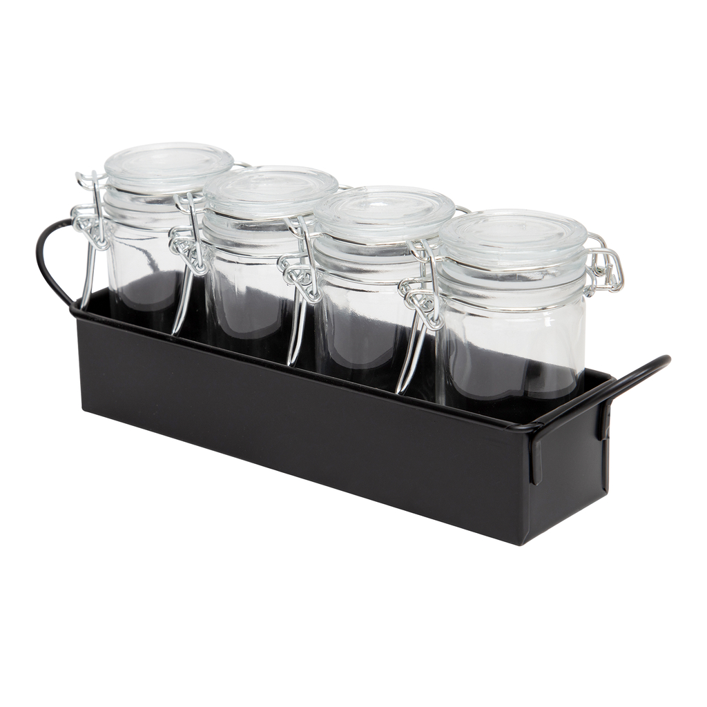 Súprava 4 nádob na korenie na stojane 80 ml