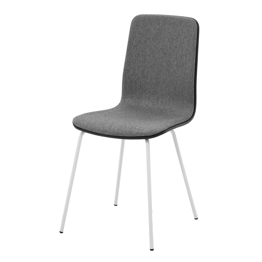 Krzesło VINGE tapicerowane szare na metalowych nogach do nowoczesnej jadalni.