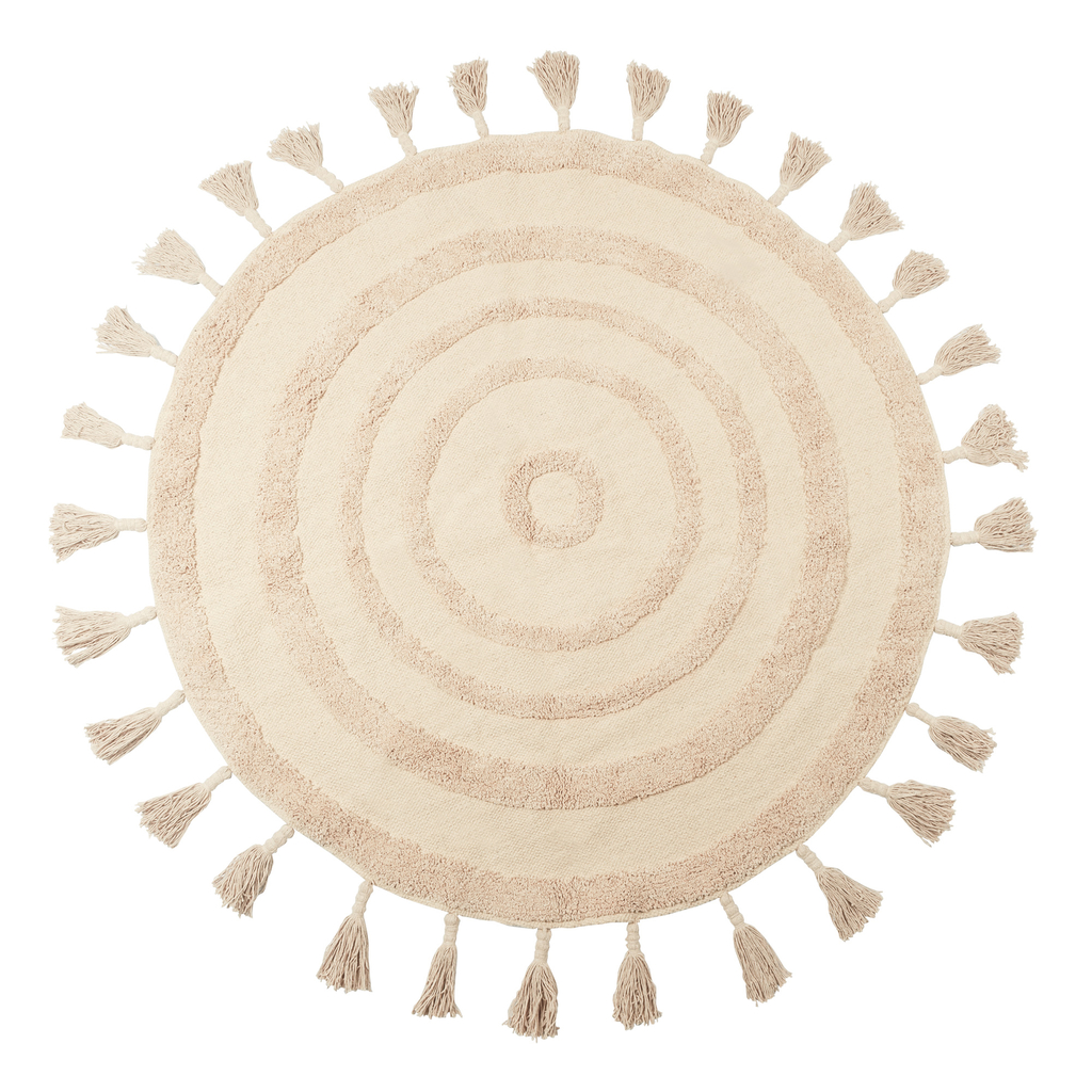 Okrúhly koberec BOHO so strapcami, krémový 100 cm