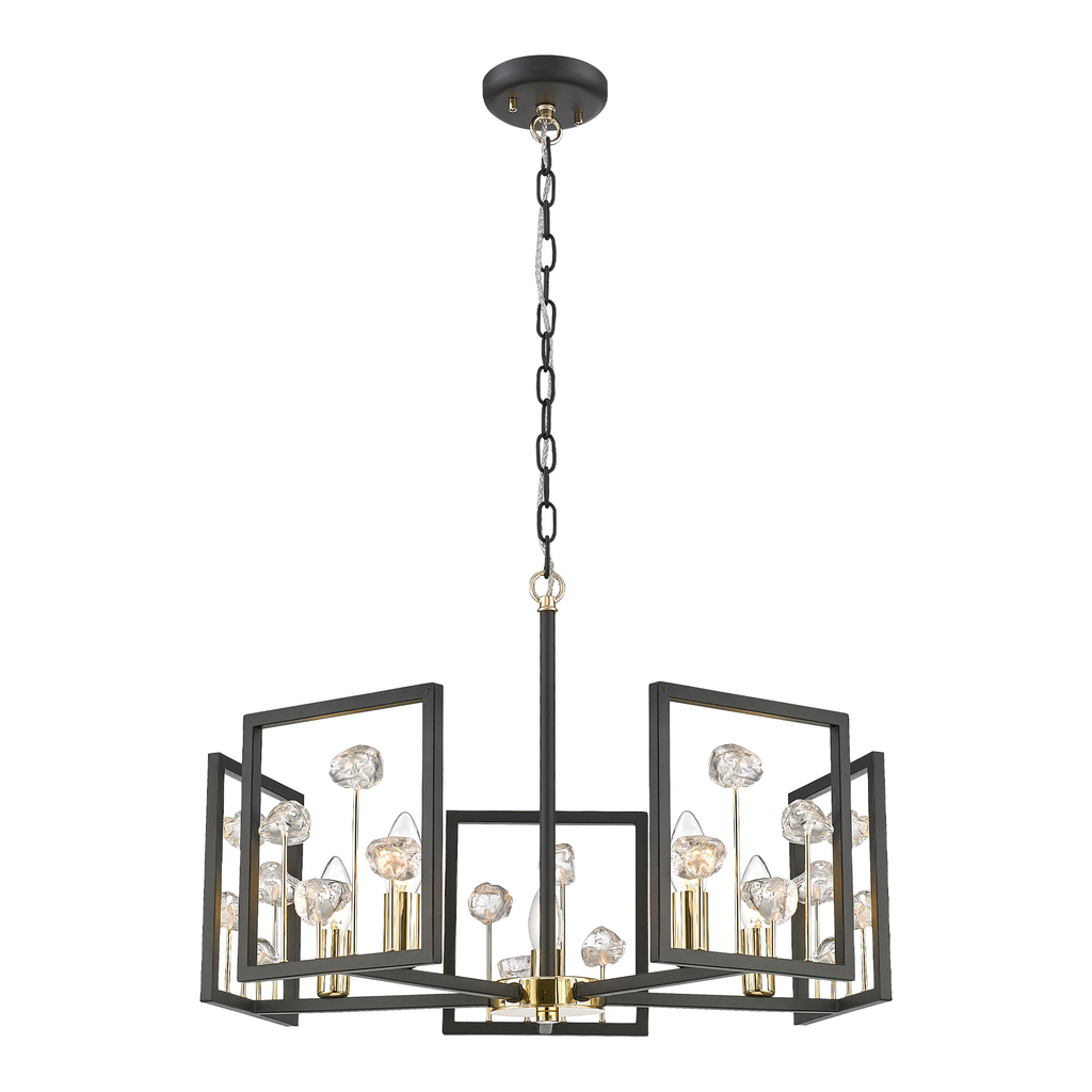 Závesné svietidlo s kryštálmi čierno-zlaté CAROLINE 5