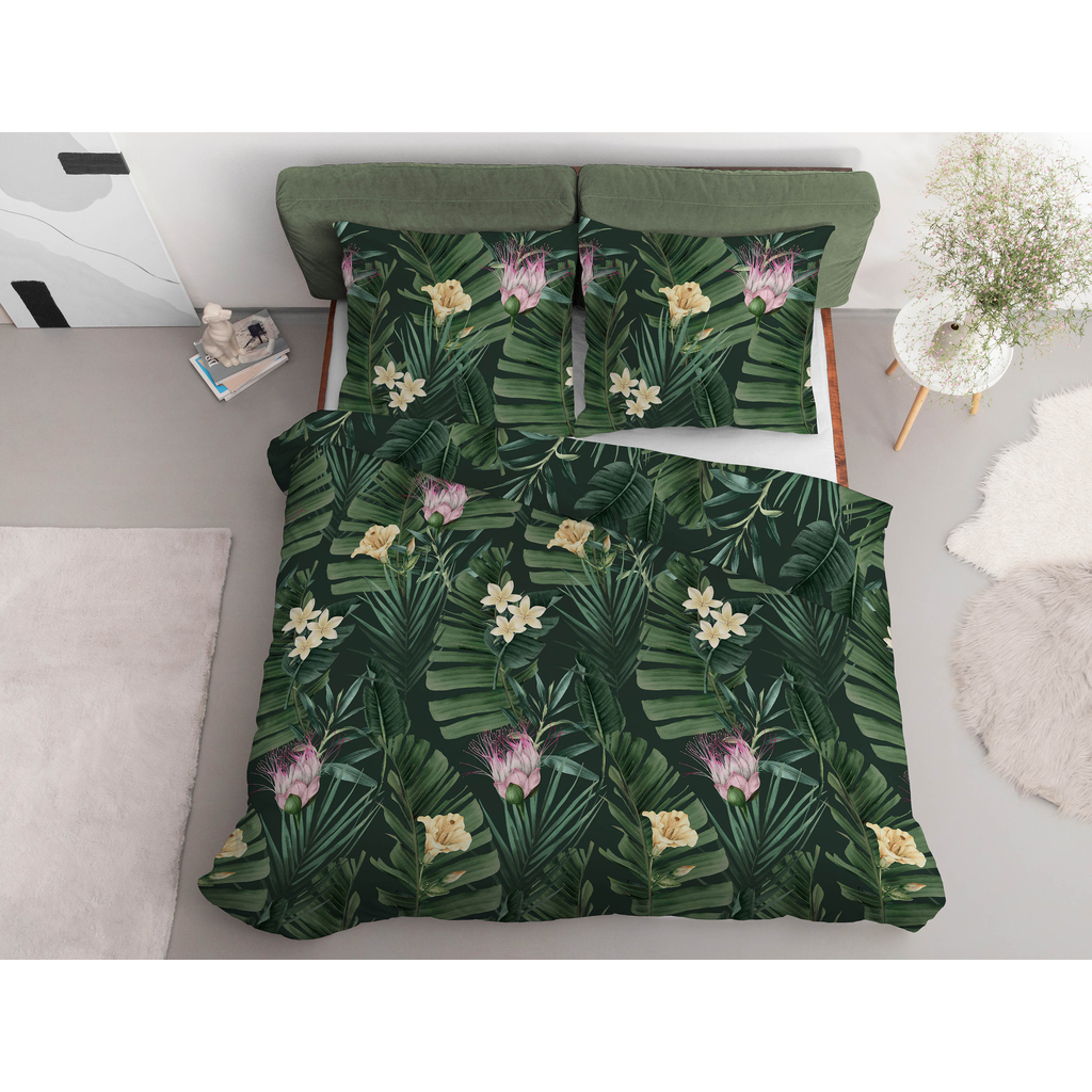 Posteľná súprava JUNGLE z bavlneného saténu s tropickými kvetmi 220x200 cm