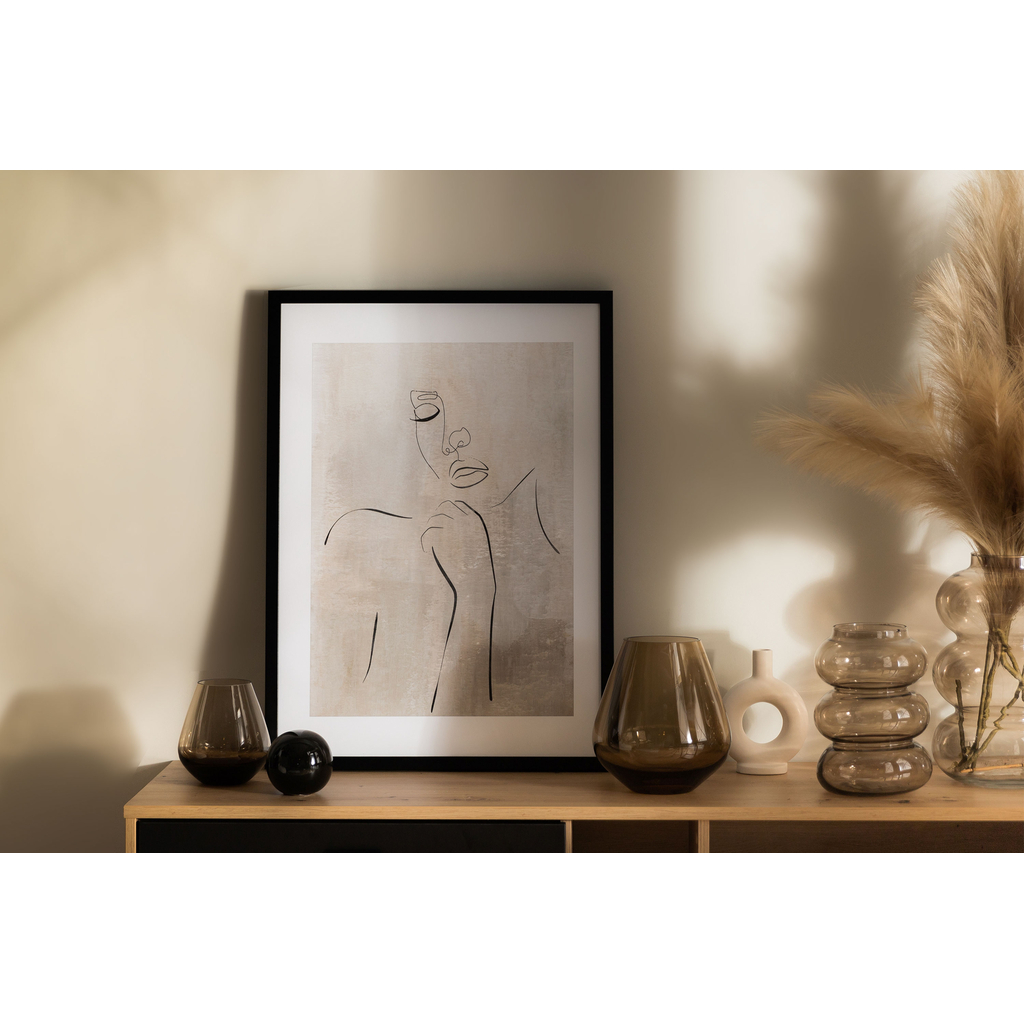 Obraz v čiernom ráme tvár GREY LINEAR 50x70 cm