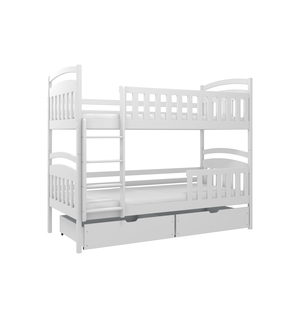 Poschodová posteľ biela AGATKA 2S, s roštom a zásuvkami