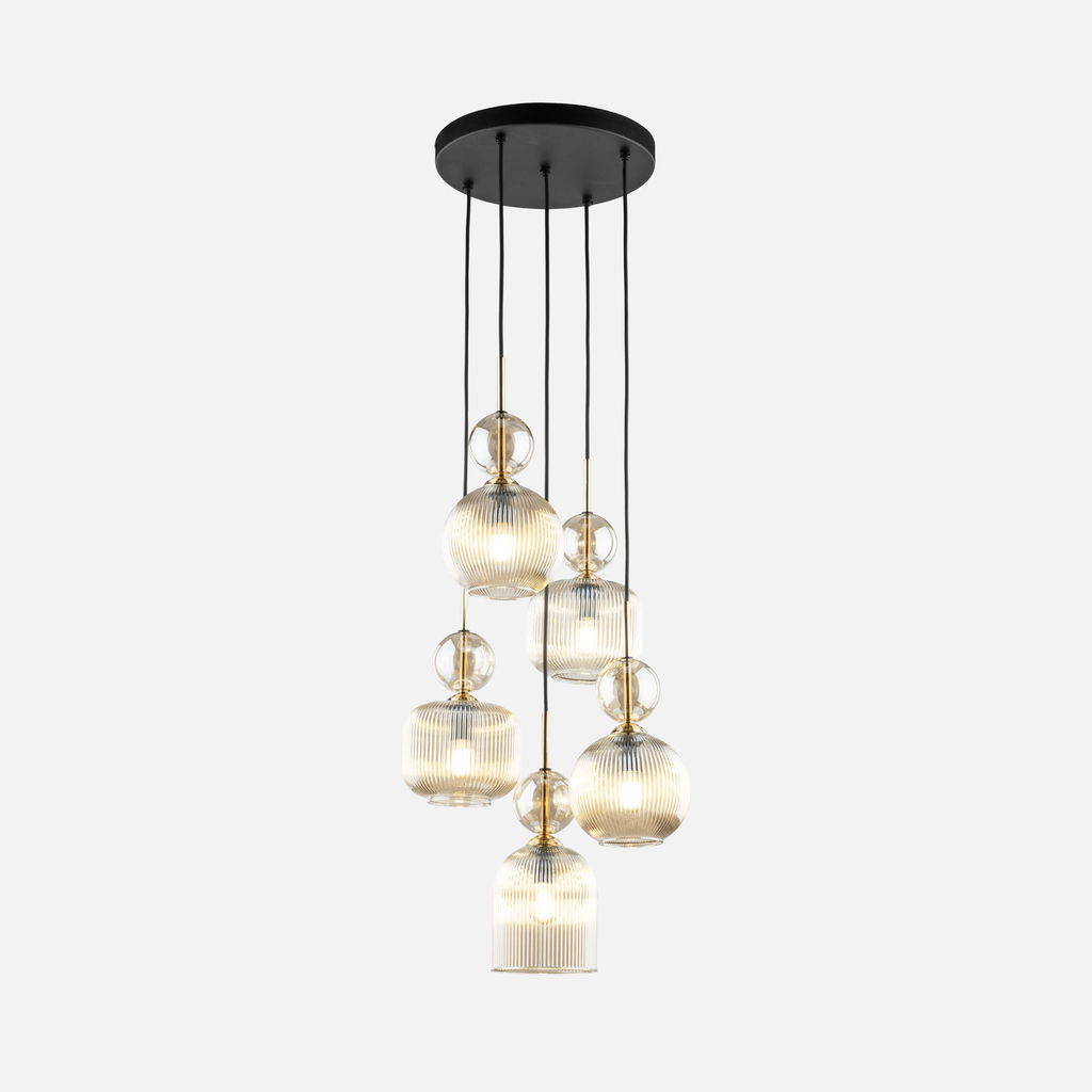 Závesné svietidlo s 5 tienidlami, okrúhla základňa SOPHIA COGNAC