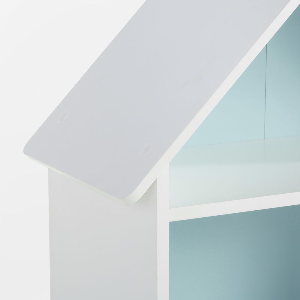 Knižnica v tvare domčeka FALIANO bielo-modrý