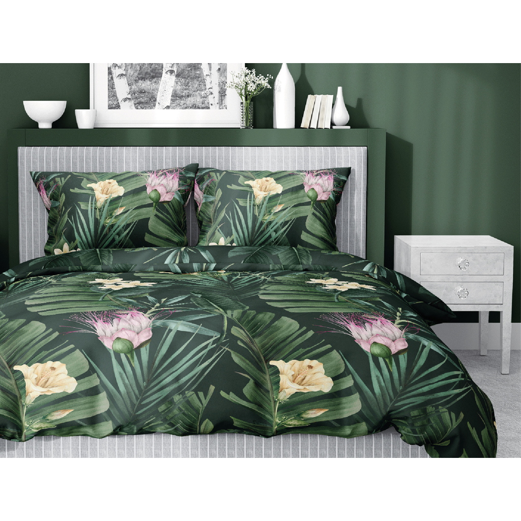 Posteľná súprava JUNGLE z bavlneného saténu s tropickými kvetmi 220x200 cm