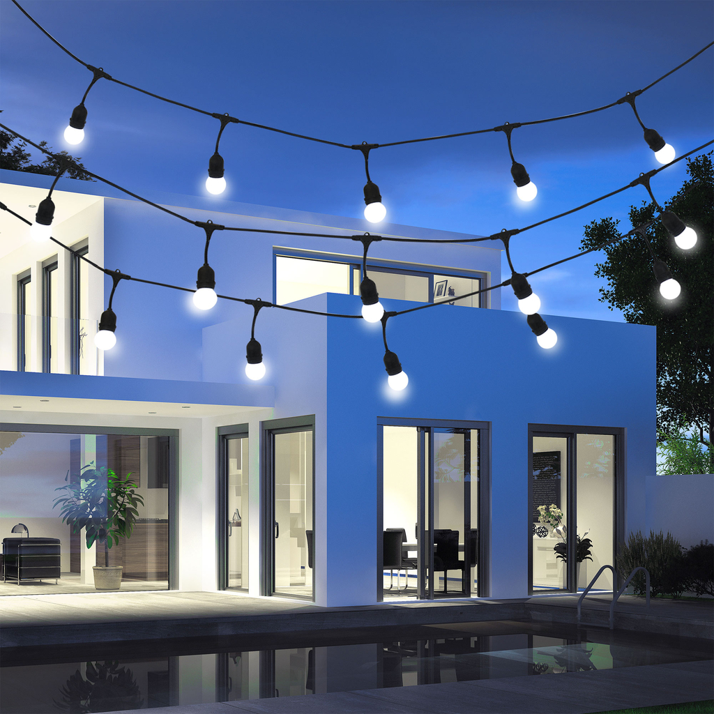 Vonkajšia svetelná reťaz PARTY iP44 5,6 m mliečna