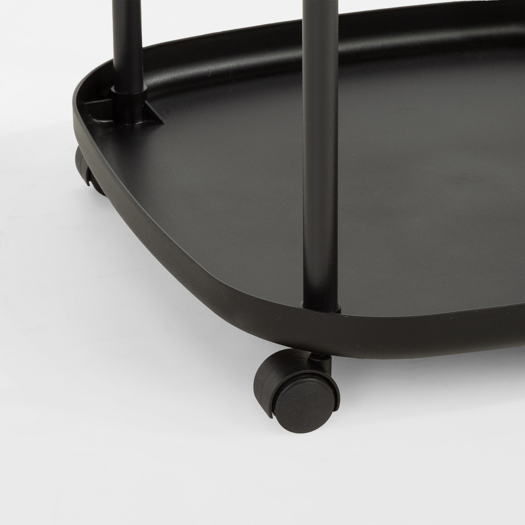 Príručný stolík na kolieskach s 2 poličkami, čierny, 39x50 cm