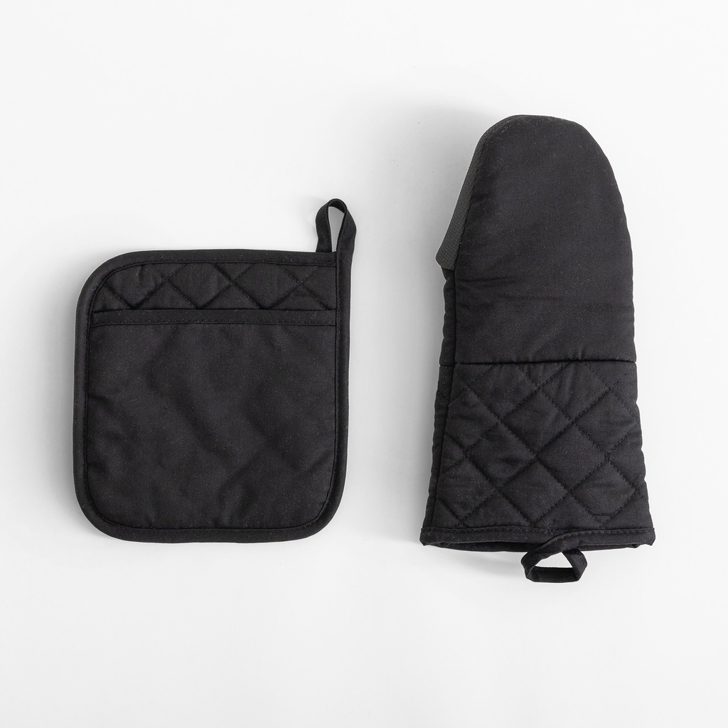 Kuchynská rukavica a podložka pod hrniec s neoprénom, čierna