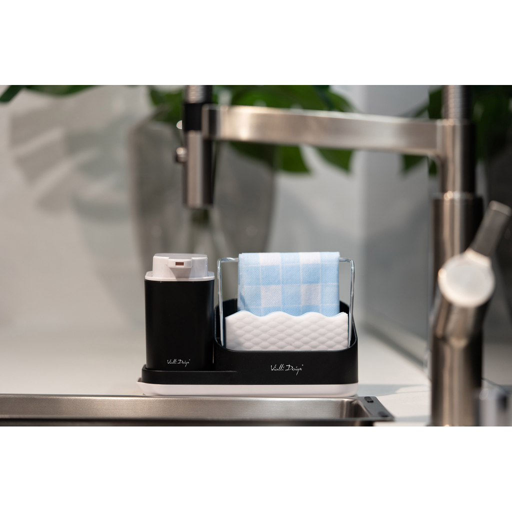 Kuchynský organizér s dávkovačom v čiernej farbe LIVIO DUO