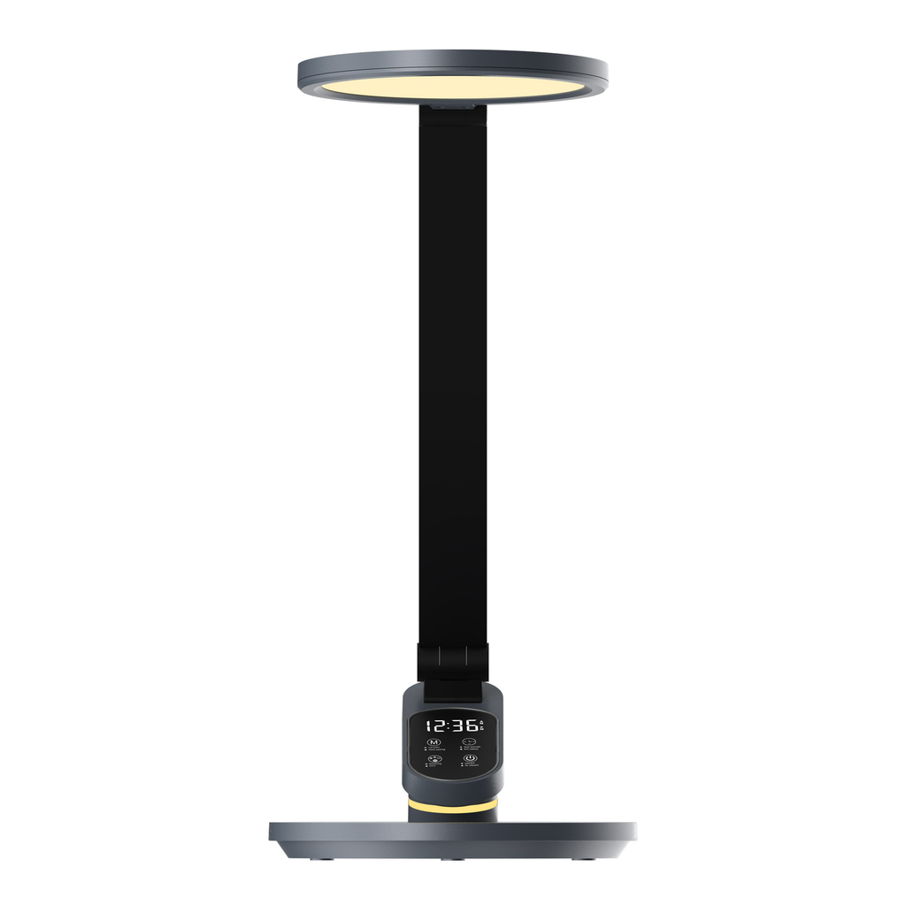 Stolná LED lampa ARTIS s displejom, sivá
