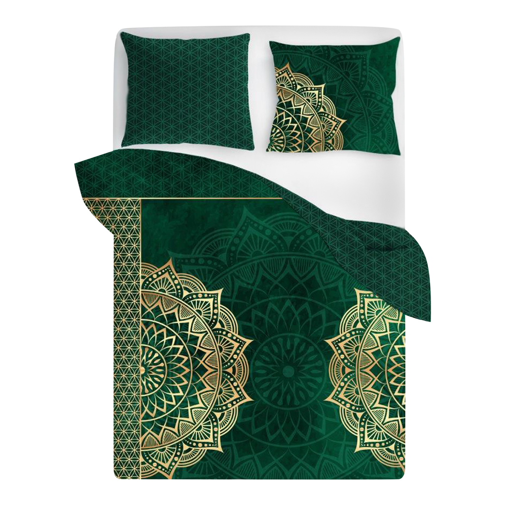 Súprava posteľnej bielizne z bavlneného saténu zelená MANDALA 220x200 cm