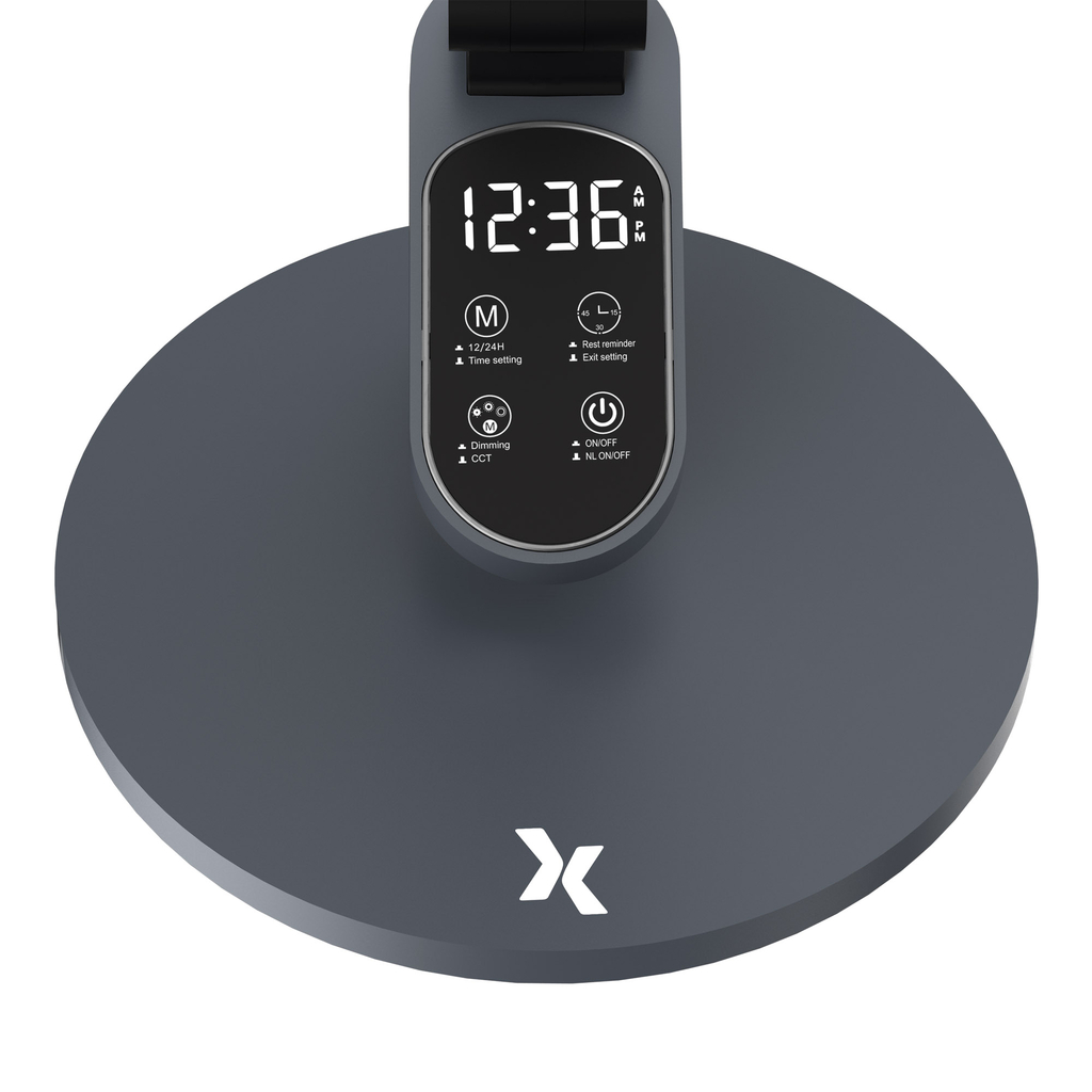 Stolná LED lampa ARTIS s displejom, sivá