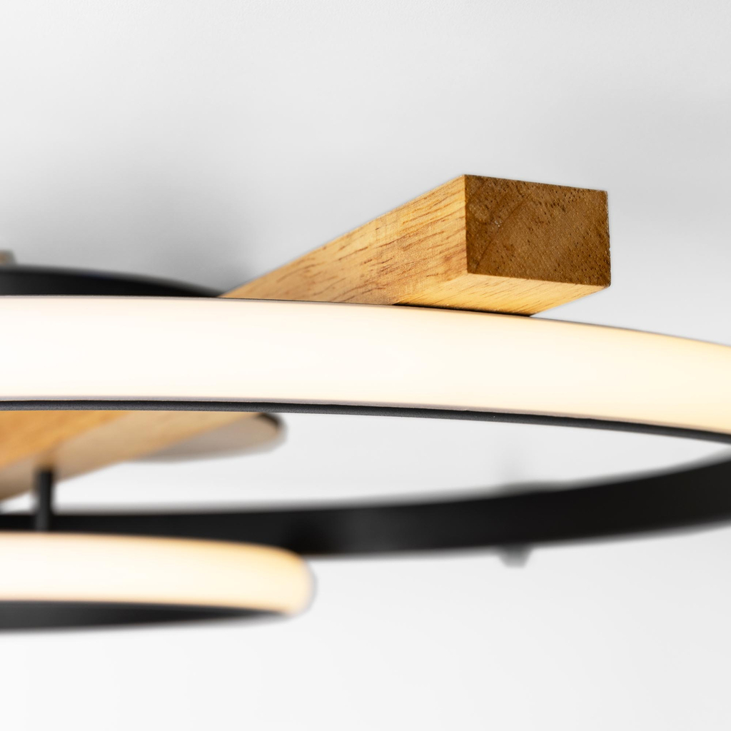 Stropné LED svietidlo ALMERIA 2 krúžky svetlo drevo čierne