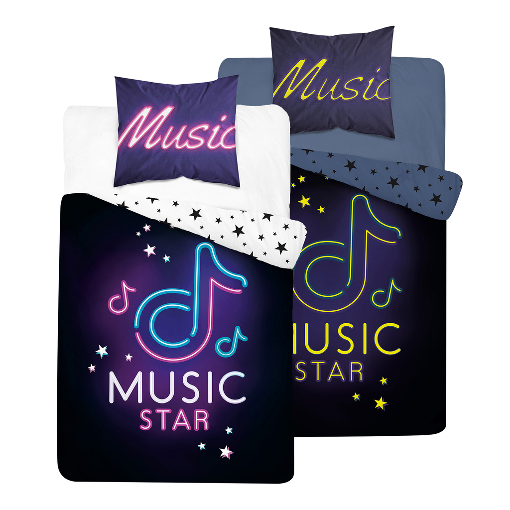 Posteľná bielizeň žiariaca v tme MUSIC STAR FLUO, tmavomodrá 140 x 200 cm
