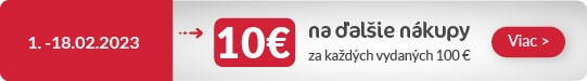 10 EUR na ďalšie nákupy za každých 100 EUR, ktoré boli vydané na produkty v internetovom obchode