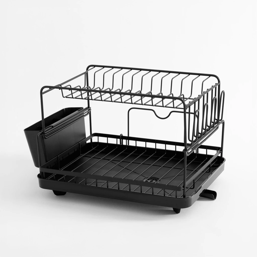 Czarna dwupoziomowa suszarka na naczynia 