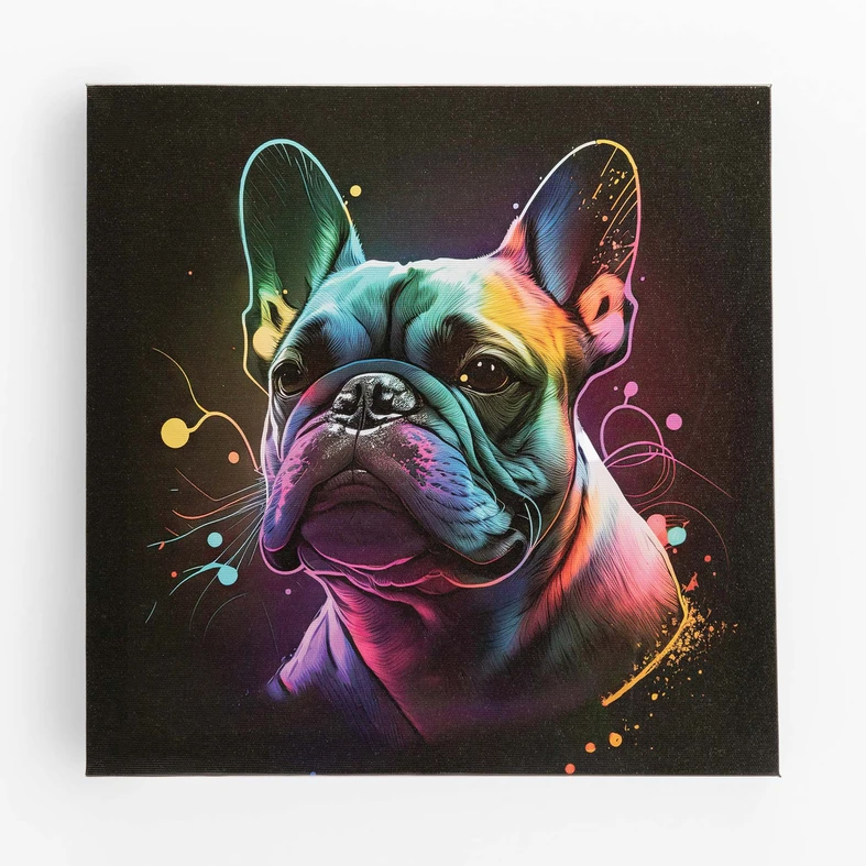 Mały obraz na grafiką pieska na czarnym tle