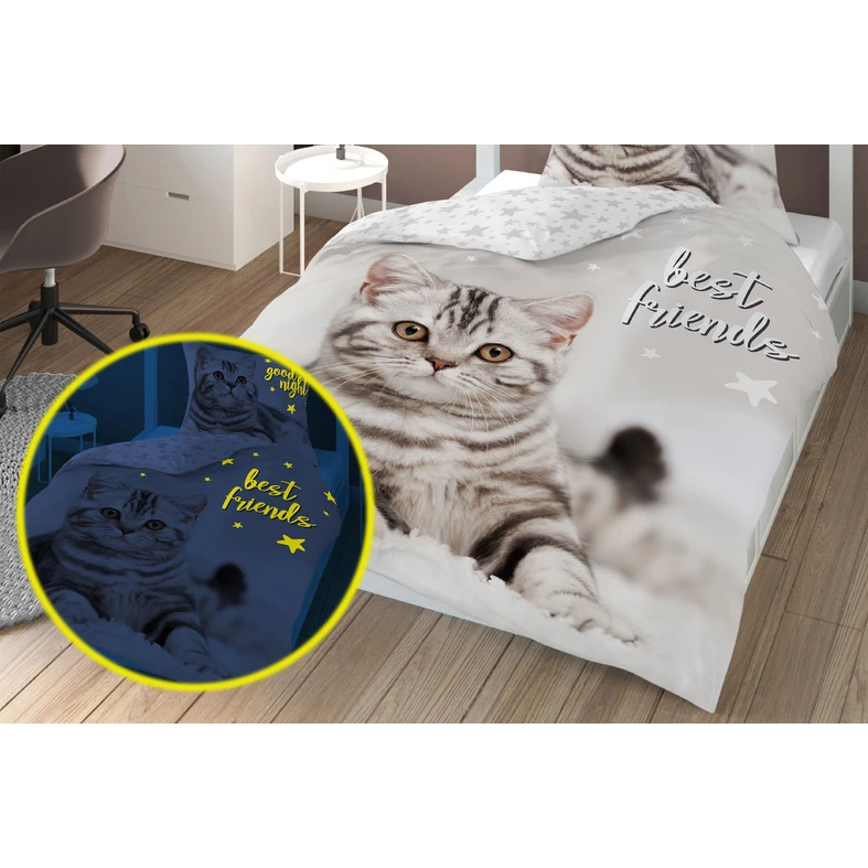 Posteľná bielizeň svietiaca v tme FLUO MAČKA 160 x 200 cm