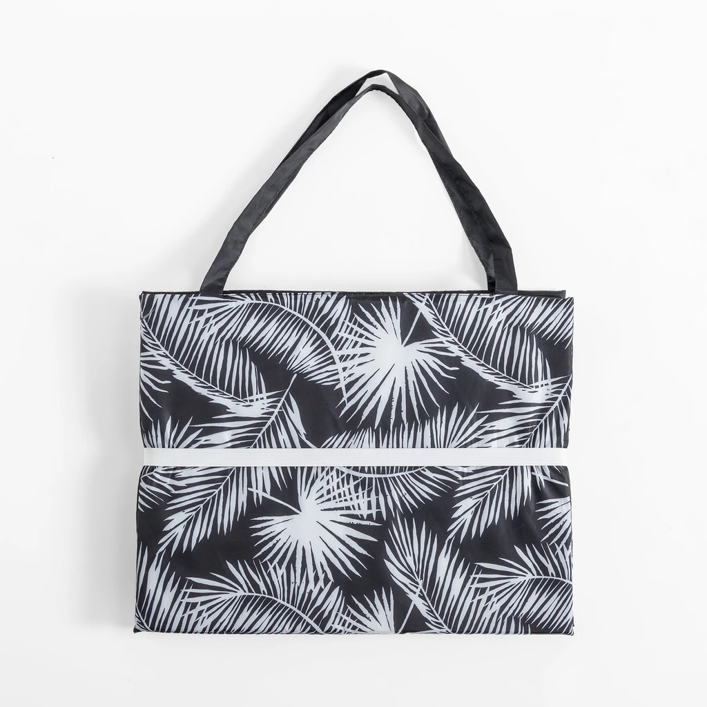 Plážová podložka so vzorom listov, čierna, 50x160 cm