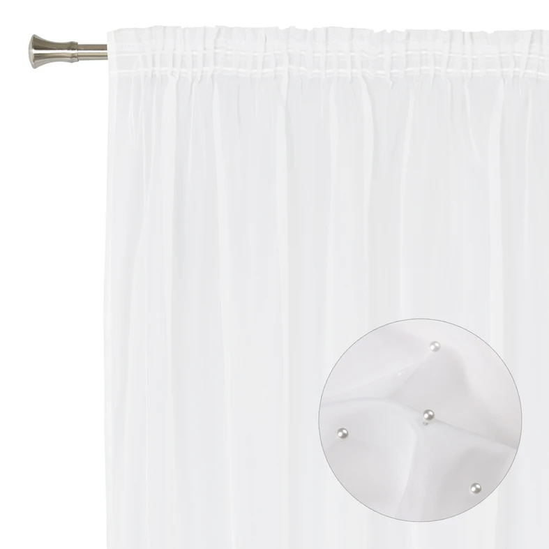 Záclona s perlami na riasiacej páske biela PEROLA 160x290 cm