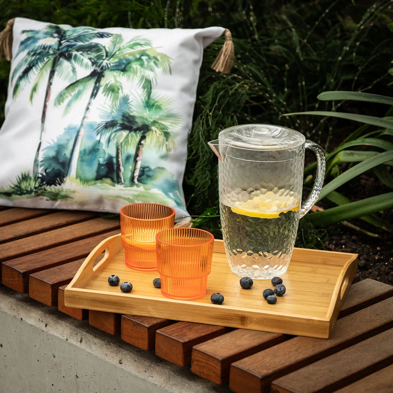 Prostokątna bambusowa taca do serwowania z dwoma uchwytami