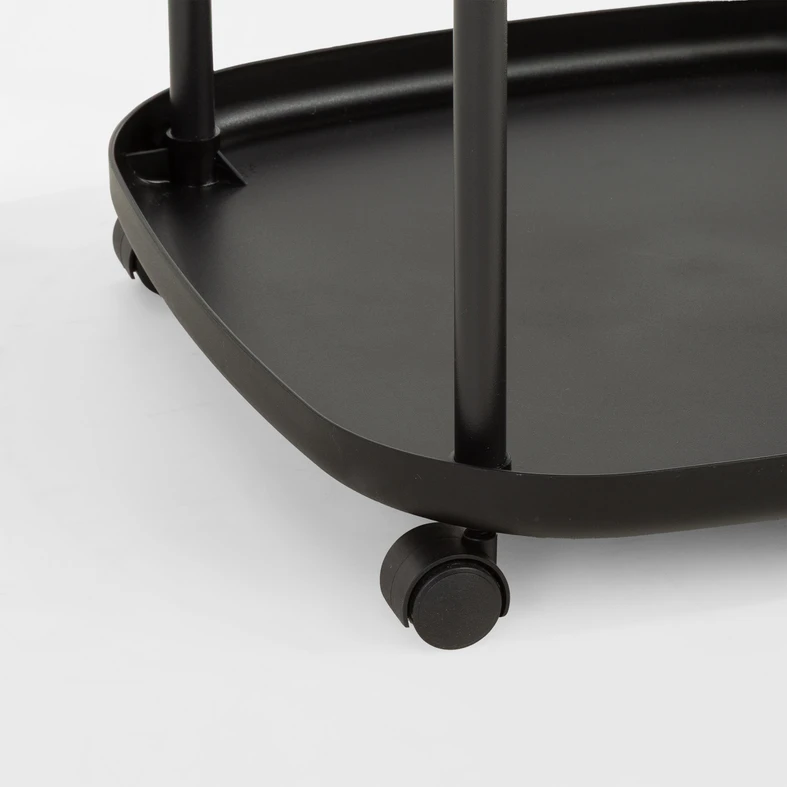 Príručný stolík na kolieskach s 2 poličkami, čierny, 39x50 cm