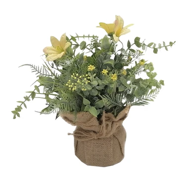 Umelý kvet v jutovom vrecku žltý 25 cm
