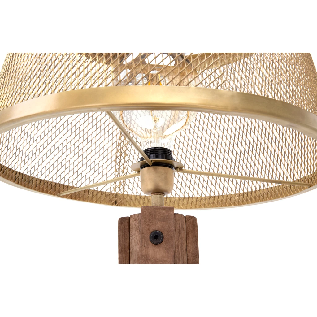 Lampa na drevenej trojnožke tienidlo mosadz FREDERIK