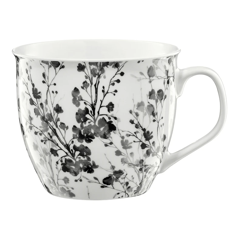 Kubek BLACK NATURE wykonany z porcelany z kwiatowym wzorem. 