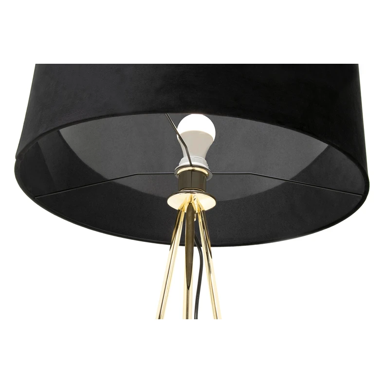Lampa na zlatej trojnožke, čierne velúrové tienidlo INGA