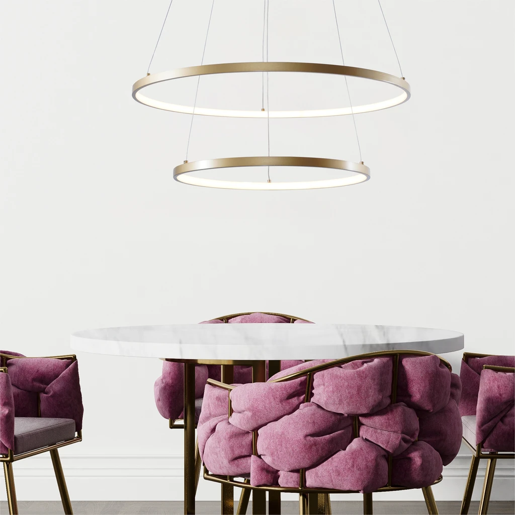 2-pierścieniowa lampa BRENO z powodzeniem rozjaśni przestrzeń oraz doda Twojemu salonowi nowoczesnego charakteru.