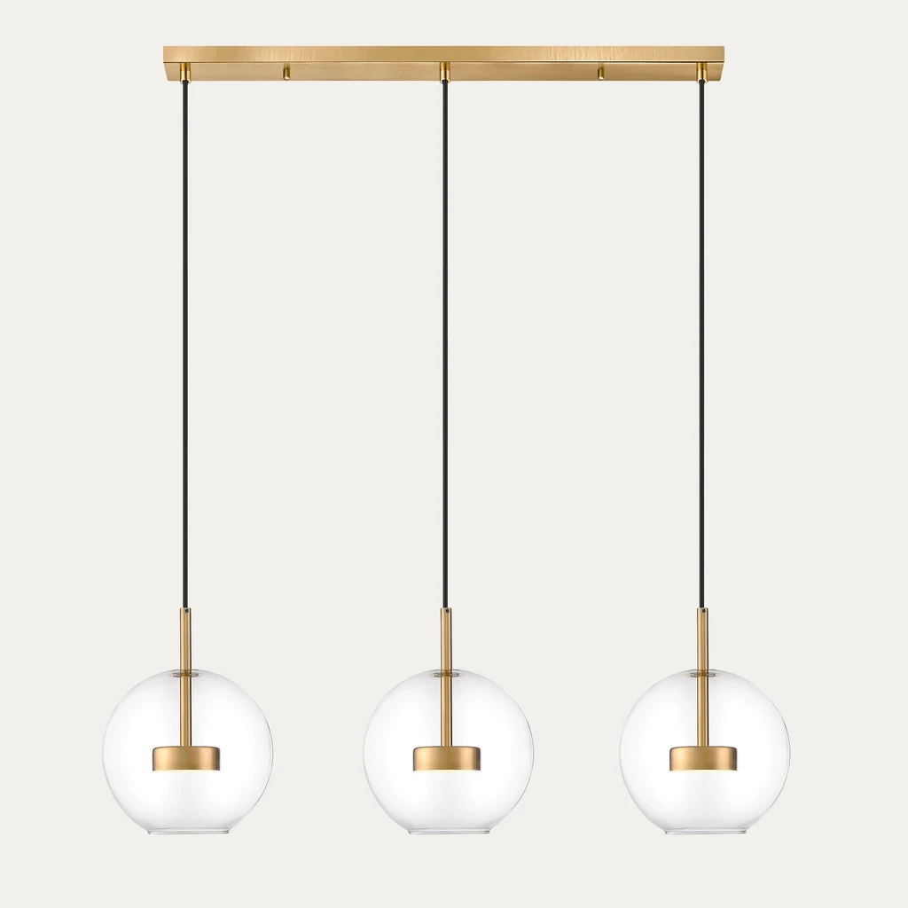 Oprawa lampy ENCELADUS posiada powierzchnię o ciepłym, złotym wykończeniu.