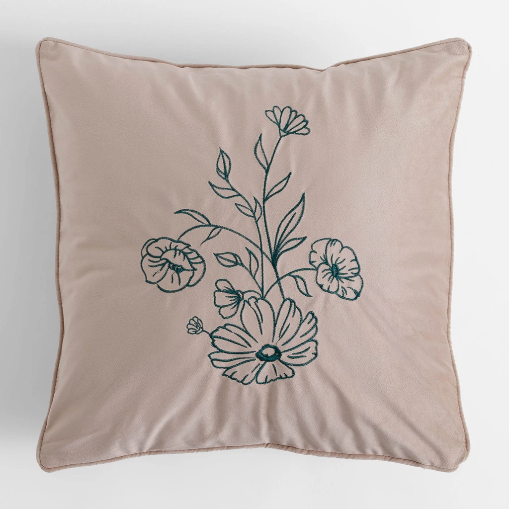 Welurowa poszewka beżowa w kwiaty