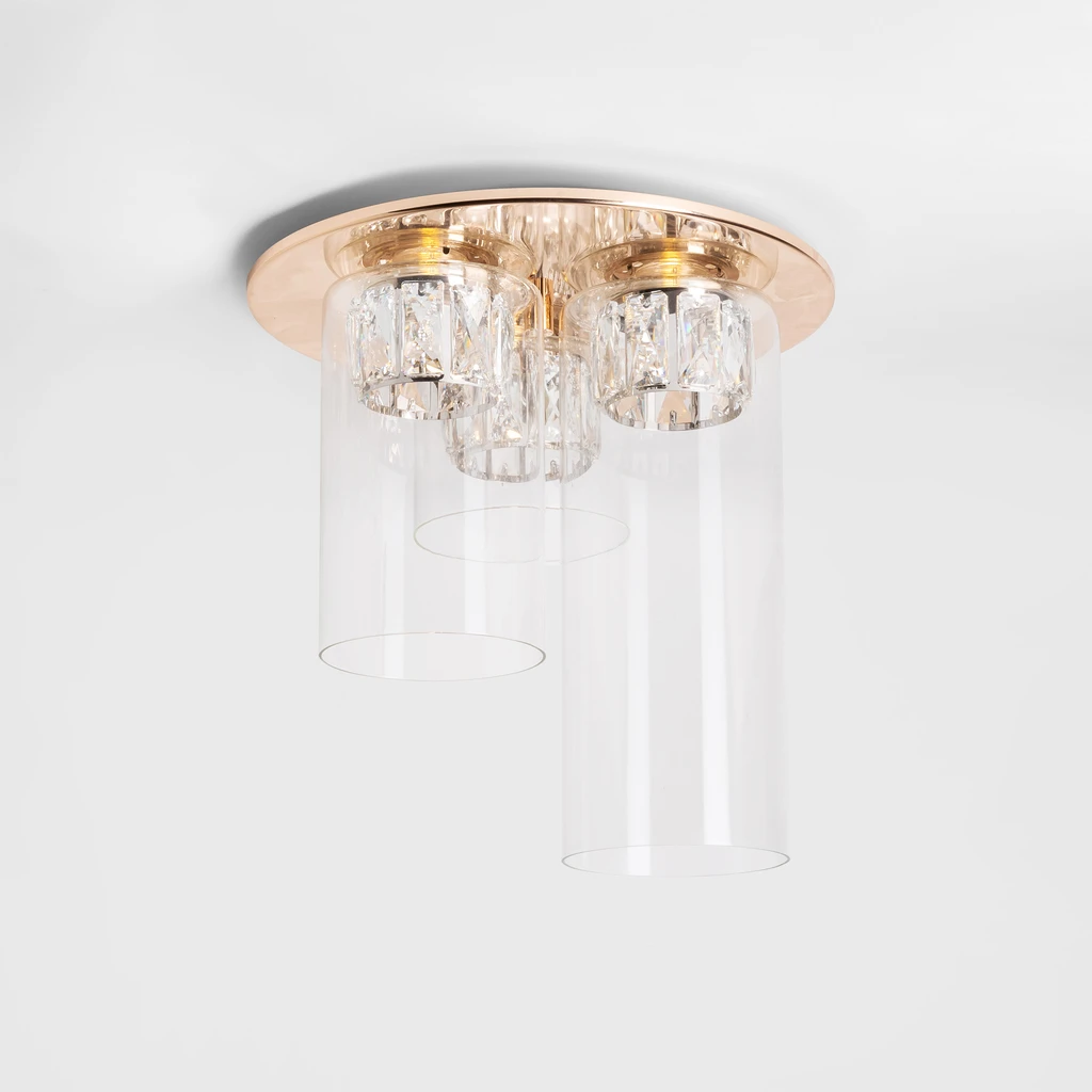 LED stropné svietidlo francúzske zlato GEM, 3 sklenené tienidlá