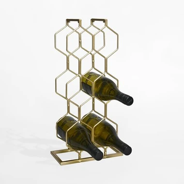 Kovový stojan na víno v zlatej farbe