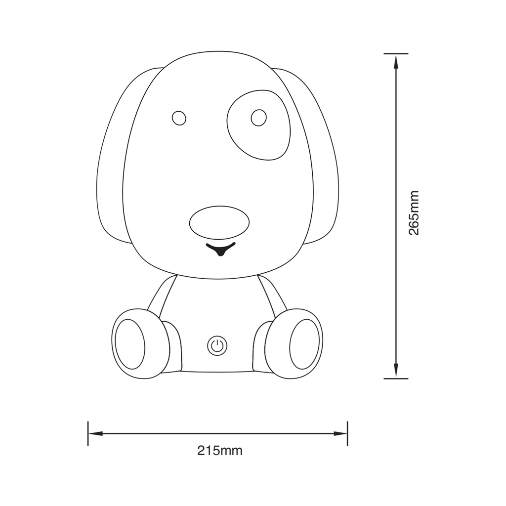 Lampka nocna LED PIES - wymiary.