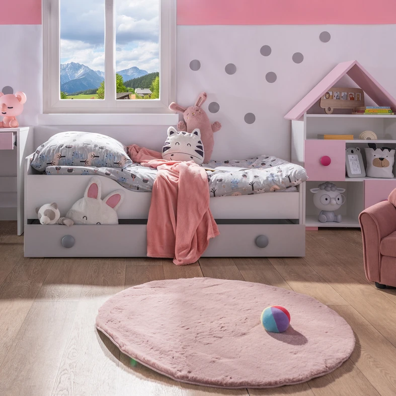 Okrúhly ružový koberec RABBII 90 cm