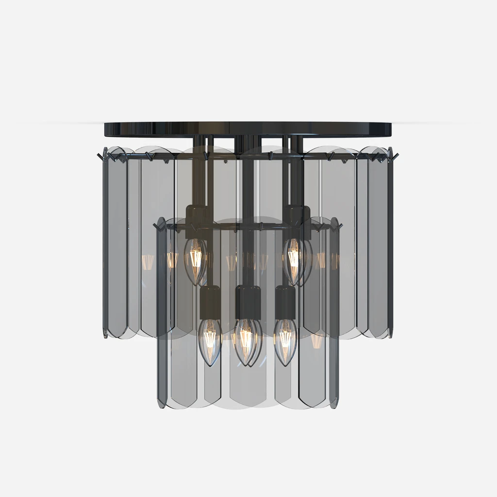 Lampa NIRA posiada okrągłą podstawę i czarny stelaż. Jej średnica to 43 cm.