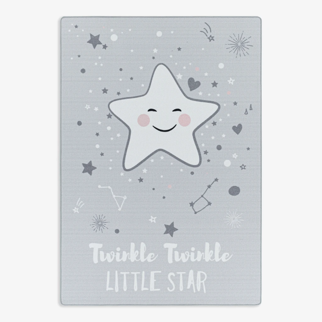 Dywan szary z gwiazdką PLAY 80x120 cm wykonany z poliamidu.