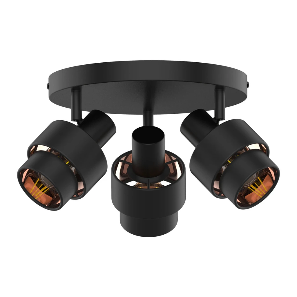 3-bodové čierne matné stropné svietidlo SALERNO