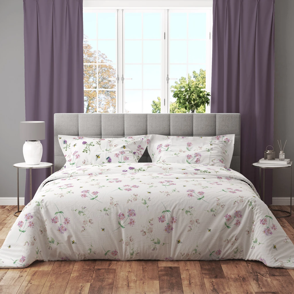 Pościel bawełniana w różowe kwiaty COTTAGE HOME 160x200 cm.